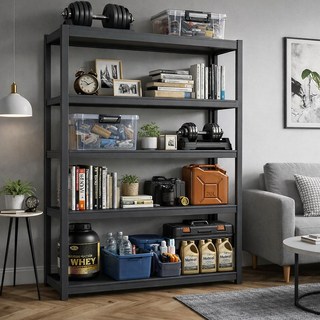 센스킹 하이센스랙 철판 선반 철제선반 베란다 수납선반 전자레인지 수납장 주방선반, 5단, 블랙