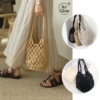 애즈글로우 에스닉 라탄 그물 네트백 여름 뜨개가방 미니 복조리 가방