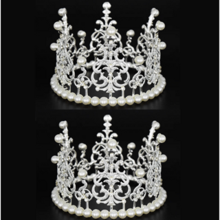 메리멜팅 티아라 왕관 2개입 라지 사이즈 케이크 진주 원형 셀프웨딩 브라이덜샤워, 2개