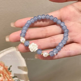 海藍寶山茶花手串女款小衆設計閨蜜高顔值學生黨串珠手飾