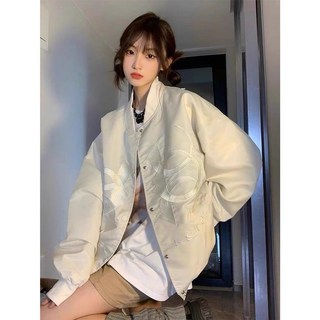 vintage美式毛呢棒球服男hiphop春季寬鬆刺繡復古夾克情侶款外套