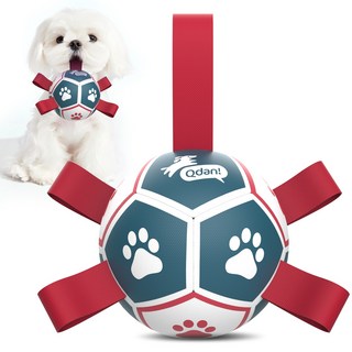 Qdan 강아지장난감 강아지공 개 축구공 끈 달린 펌프 포함, 1개, 빨간색