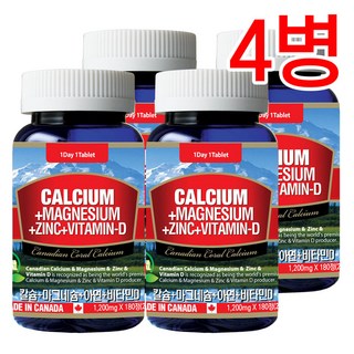 통라이프-하이칼슘+마그네슘+아연+비타민D-6개월분-4병, 180정, 4개