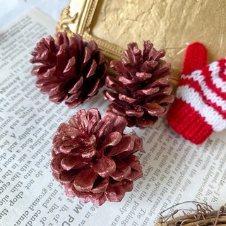 極度花燥 松花落葉松果乾燥花材組：毬果、尤加利果實，適用於聖誕花圈、藤圈DIY裝飾, 松果銅酒紅3入