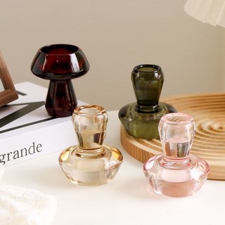 燭台擺件 裝飾燭台 熱銷跨境ins風北歐風蘑菇輕奢擺件法式玻璃茶蠟杆蠟兩用燭台精緻 蠟燭燭台 餐桌燭台, 香檳色,蘑菇小號