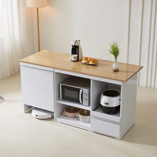 큐커 광파오븐 로봇청소기 수납장 아일랜드식탁 홈바 테이블, 오크화이트
