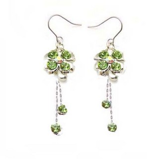 彩色水鑽幸運草垂鍊耳環