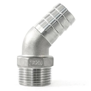 1/8" 1/4" 3/8" 1/2" 3/4" 1" - 2" BSPT 수 6 8 10 12 15 20 50mm 호스 바브 45도 엘보 커넥터 304 스테인레스 파이프 피팅, 01 BSPT Male To Barb, 06 3l4 BSP To 25mm, 1개