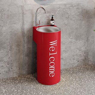 Shark家具 工業風立柱洗手盆 復古創意鐵藝 衛生間酒吧洗臉盆, 大紅色,洗手台送水龍頭配件, 1個