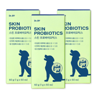 닥터바이 스킨 프로바이오틱스 강아지 피부 면역 개선 영양제 장 건강 유산균, 3세트, 피부/피모, 60정