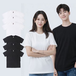 스탠다드 라운드 반팔 티셔츠 3장 세트 순면 코튼 100%