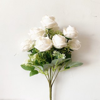 Sunday 高檔仿真山茶花玫瑰花束，浪漫居家裝飾，婚慶牡丹假花, 白色, 1個
