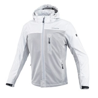 KOMINE摩托車透氣防摔衣，可拆卸帽子，多口袋設計，時尚安全, 千鳥格銀色