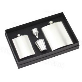 304不銹鋼 酒杯 隨身扁酒壺, 酒壺禮盒_白金款, 1個