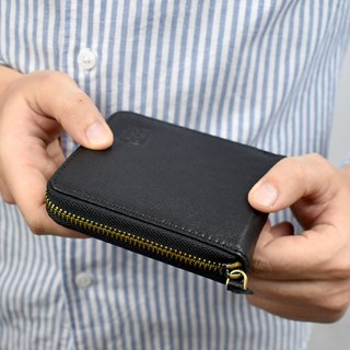 真皮黑色拉鍊短夾 NWA8 - 質感皮夾