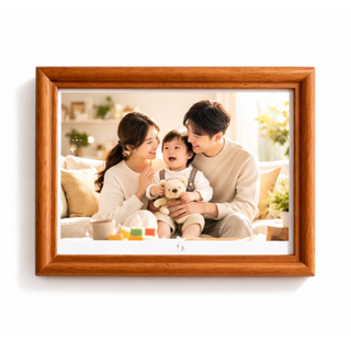 리빙딜 탁상형 웨딩 아기돌 사진 소나무 원목 액자, 1개, 브라운