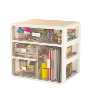 秒出【台灣公司現貨】桌面收納盒 全新升級加高款 收納櫃 收納盒 置物盒 桌上收納 居家生活 辦公室收納 抽屜式, 特大號三層【象牙白】