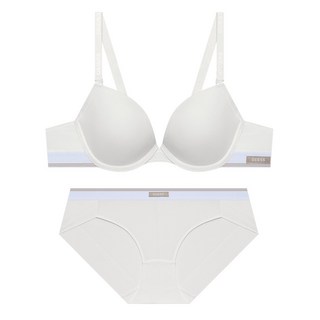 게스언더웨어 아이스 골지밴드 브라 팬티 세트 - 화이트