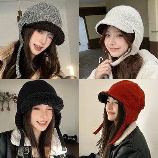 日系羊羔毛護耳飛行員帽子 冬季騎行保暖加絨加厚雙麵雷鋒帽