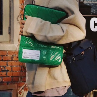 【LM2】韓國豆腐方塊電腦包 亮面太空棉防撞電腦包 iPad 平板保護套 筆電包 筆記本電腦收納包 MacBook收納包, 綠色,15吋, 1個