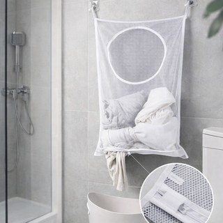 아트위브 다용도 대형 메쉬 세탁 정리 바스켓 벽걸이형 빨래망, 1개, 화이트 망사