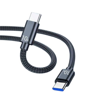 雙Type-C快充編織數據線，120W 10A大電流，適用蘋果15/16及其他設備，手機筆電快速充電線, 1個, 雙頭Typec （快充）編織線038-12, 黑, 1m