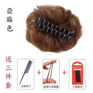 抓夾捲髮髮包 千金抓夾丸子頭送三配件 假髮包 盤髮 丸子頭 花苞頭 髮包 ZJ660, 1個, 亞麻色