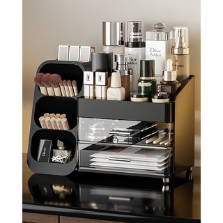 루엔코리아 먼지방지 서랍형 데스크 수납박스 다용도 수납함 화장품 정리함 정리대, 블랙