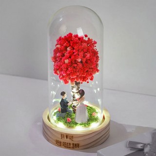 디아우드 생화 프리저브드플라워 무드등 + 쇼핑백 여자친구 선물, 일반형 로맨틱블라썸 레드