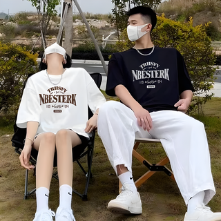 1+1 남녀공용 라운드넥 알파벳 프린트 오버핏 여름 커플룩 반팔 티셔츠