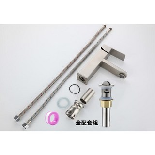 SUS304不銹鋼面盆水龍頭, 1個, B3036單孔臉盆冷熱無鉛四方直嘴龍頭