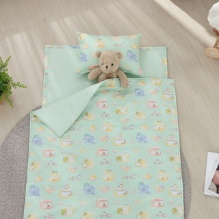 角落小夥伴 咖啡杯綠兒童睡墊三件組 精梳棉 台灣製造 睡墊兩用被, 睡墊兩用被三件組