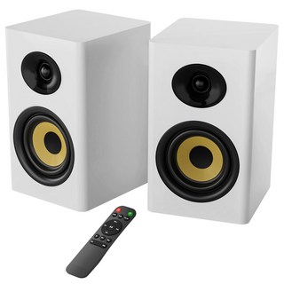 SAUNGYU 100W 앰프 서브우퍼 내장 모니터 액티브 블루투스 북쉘프 스피커 ARC/USB DAC/옵티컬, BK4020D, B화이트