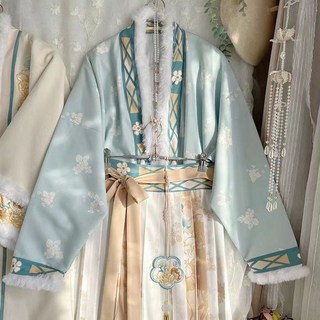 潮胖穿搭 大碼秋冬漢服女 正版雲疏君主 宋製長襖百褶裙琵琶袖, 宋制襖米色 上襦+百褶裙,L