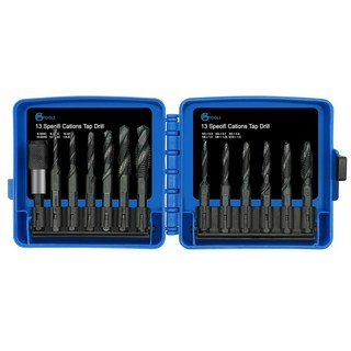 13Pcs 6 SAE 크기의 퀵 체인지 어댑터가 있는 드릴 탭 세트 632NC ~ 1420NC 미터법 크기 M3 M10 스레드 카운터싱크에 적합, 1개