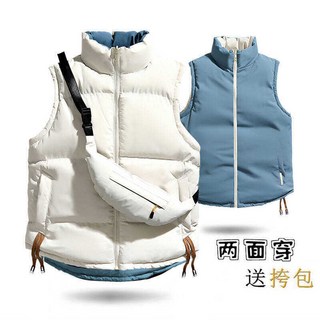 M-5XL大尺碼秋冬雙面穿羽絨棉馬甲背心，加厚保暖，附贈挎包，男女同款寬鬆坎肩外套