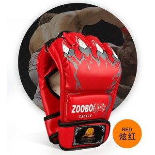 廣隆 鬼影 虎爪 拳擊手套 半指MMA拳套 UFC散打手套 搏擊格鬥拳套 打擊訓練 搏擊格鬥 武術泰拳 競賽練習, 1個, 虎爪炫紅色