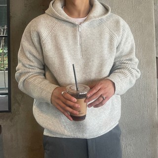 FINE ART 남자 반집업 니트 후드티 오버핏 후드 니트티 빅사이즈 후드 스웨터 가을 겨울 코트 데일리