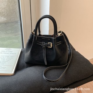 復古麂皮絨手提包 小側背包 簡約單肩斜挎包, 黑色無掛件