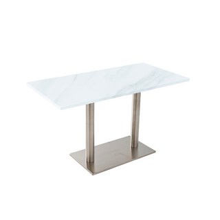 防潮塑合板餐桌 咖啡店桌椅/咖啡桌/方桌/圓桌/休閒桌/洽談桌, 不鏽鋼雙柱+白大理石(120*60公分)