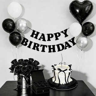 생일 가랜드 풍선 세트 풍선 세트 리본풍선 생일가랜드 파티용품 세트 블랙&실버&화이트 3색(프리레터링시트지 포함) 1세트