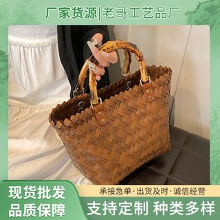 仿藤草編織手工竹編手提包 仿藤草編大容量野餐女包 伴手禮菜籃子