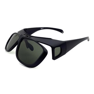 頂級上翻式偏光套鏡 砂黑框墨綠片 Polarized套鏡墨鏡 防眩光 遮陽 近視老花直接套上 抗UV400, 1個, 黑框墨綠片
