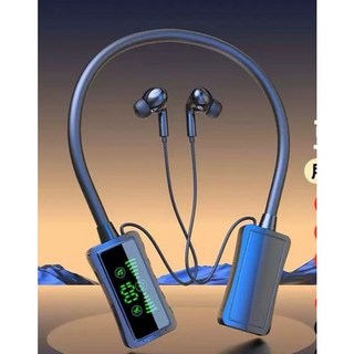 掛頸式藍牙耳機 藍牙5.5 掛脖式 智能數顯 高音質通話降噪 運動無線耳機, 普通版