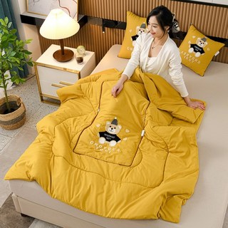 帽子熊兩用抱枕被子 靠墊毯 四季款, 帽子熊-黃,大號折起：50*50 展開：145*0, 1個