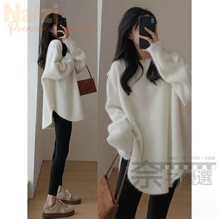 孕婦裝 孕婦毛衣 孕婦針織衫 浣熊絨套頭毛衣女秋冬外穿中長款日系慵懶復古開叉針織衫冬季加厚 辣媽必備 時尚洋