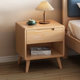 貓嶼 床頭櫃小型夾縫實木置物架，簡約現代迷你沙發邊櫃，移動收納櫃, 原木色單抽屜, 1個