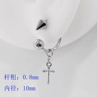 十字架潮流設計尖錐馬蹄環 鈦鋼耳蝸釘耳骨釘 0.8mm 10mm