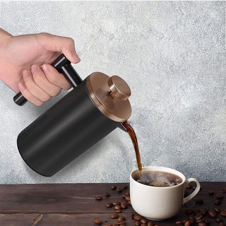 雙層304不鏽鋼法壓壺家用耐熱大容量手沖咖啡壺過濾萃取沖茶器具, 黑色,350ml【玻璃】, 1個