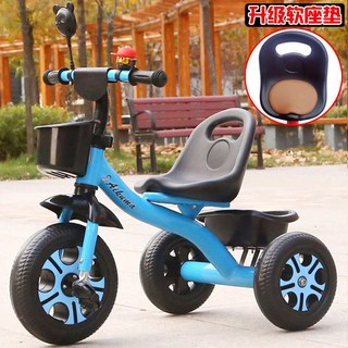 Aikuma 兒童三輪車 適合2-6歲兒童 附推桿與收納籃, 藍色高檔發泡輪 皮革軟座, 1個